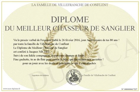 Diplome Du Meilleur Chasseur De Sanglier