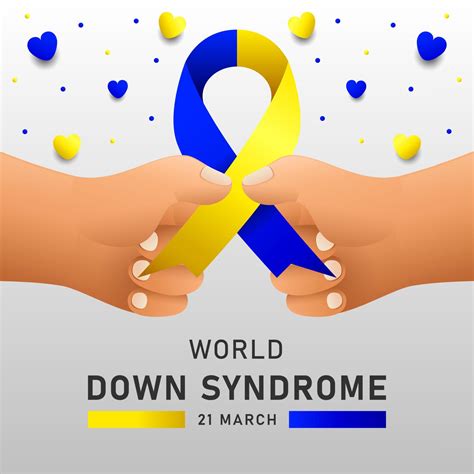 Down Syndrome World Day Vector Poster With Blue And Yellow Ribbon