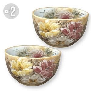 Kit 2 Bowls Tigela Japonesa Cumbuca De Porcelana Açai 500 Ml Pintada À