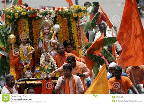 Hindu Devotess Take A Hanuman Jayanthi Shobha Yatra Hyderabad India