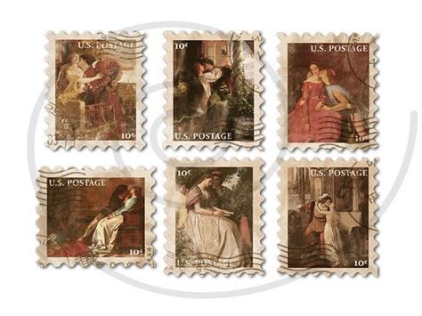 Fake stamps. Old postage stamps. Vintage digital stamps.