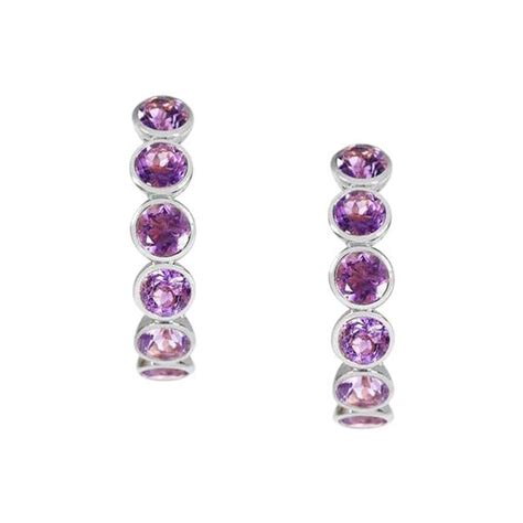 White Round Brilliant Diamond And Amethyst Hoop Earrings In 18 Karat White Gold For Sale At 1stdibs