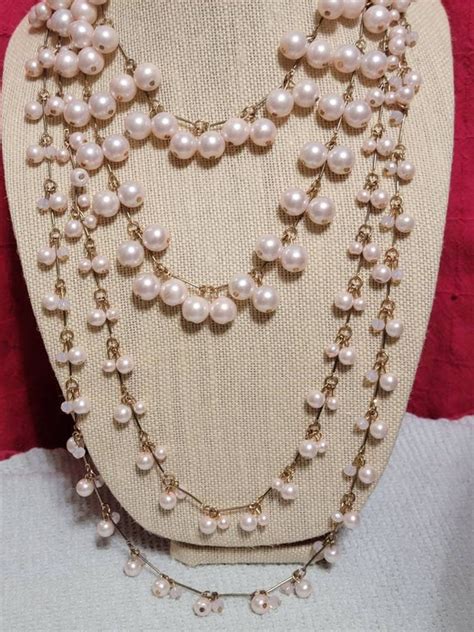 Multi Strand Long Pearl Necklace And Earring Set Bea… Gem