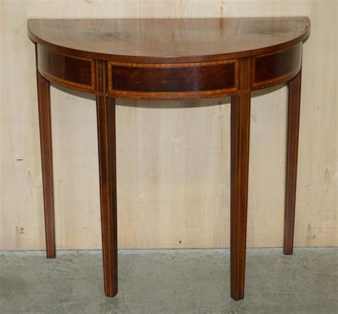 Antique Victorian Hardwood And Walnut Demi Lune Half Moon One Drawer Console Table For Sale At