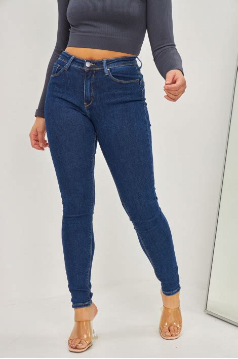 Jeans bleu foncé skinny push up taille haute Brentiny Paris