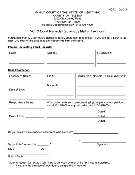 Nassau County New York Ncfc Court Records Request By Mail Or Fax Form