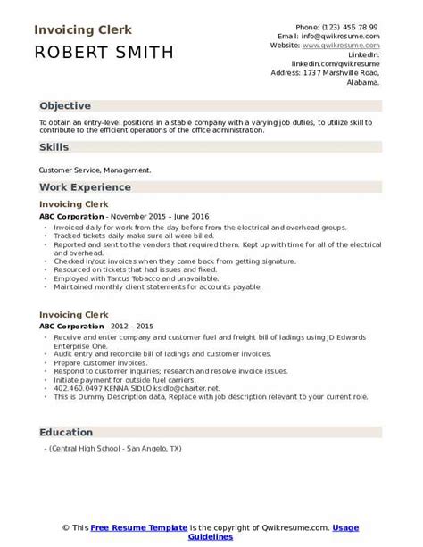 Billing Clerk Job Description For Resume Summerforalways