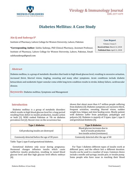 Pdf Diabetes Mellitus A Case Study