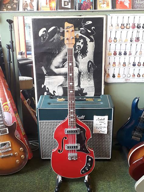 Teisco Kingston Vintage Violin Bass Guitar 1960s Cherry Red Reverb