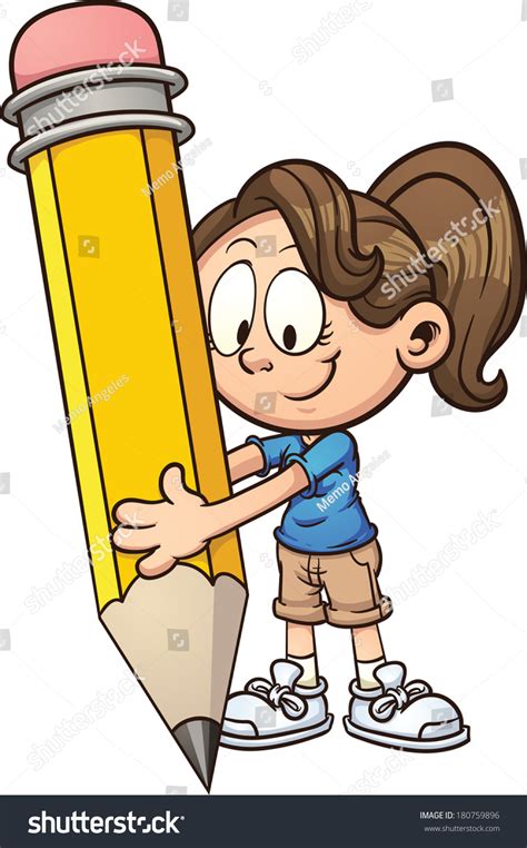 Girl Writing Big Pencil Vector Clip Stock Vector (Royalty Free) 180759896 | Shutterstock