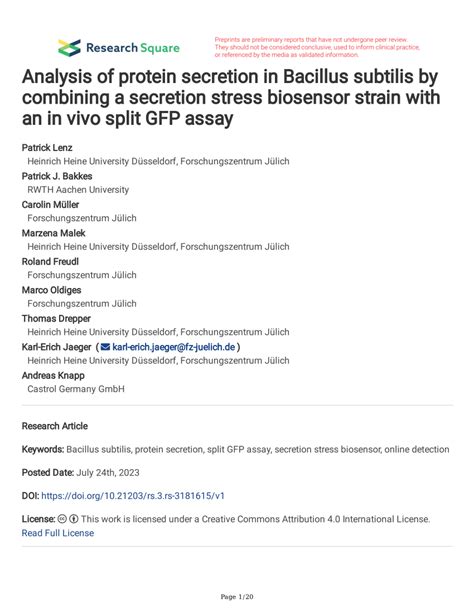 Pdf Analysis Of Protein Secretion In Bacillus Subtilis By Combining A