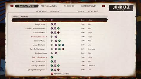 Mortal Kombat Johnny Cage Move List Fatality Brutality Inputs