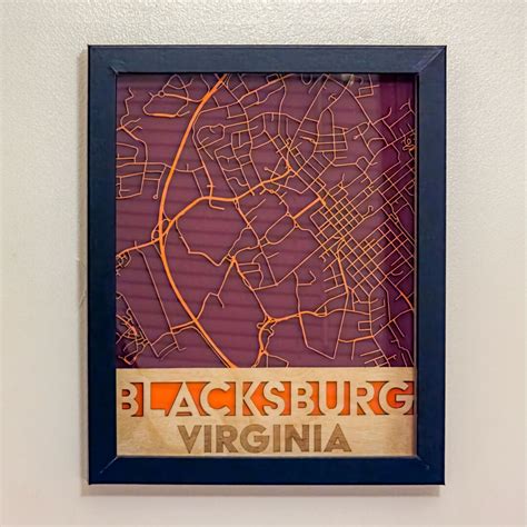 Blacksburg Va Map Blacksburg Virginia Wood Map Framed Blacksburg Street ...