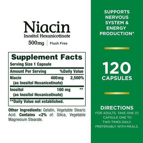 Natures Bounty Flush Free Niacin 500 Mg Capsules For Energy Metabolism