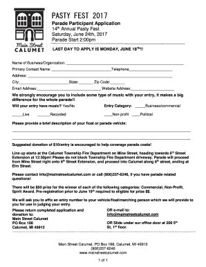 Fillable Online Get Parade Registration Form Main Street Calumet Fax