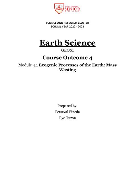 Geo Co Module Exogenic Process Mass Wasting Science And