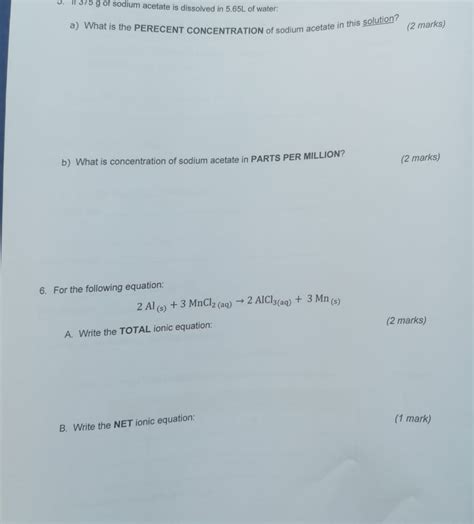 Solved 5 If 375 G Of Sodium Acetate Is Dissolved In 5 65L Chegg