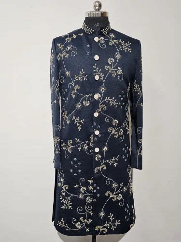 Men Blue Silk Indo Western Embroidered Sherwani At Rs 4250 Piece Indo