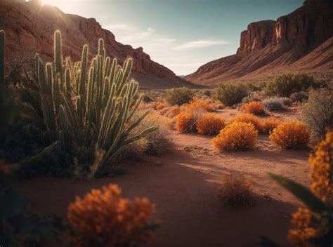 Premium AI Image | a desert landscape with cactus and desert landscape