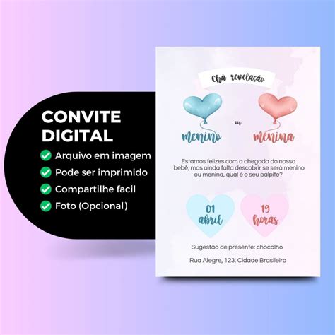 Convite Chá De Revelação Aquarela Coração Elo7