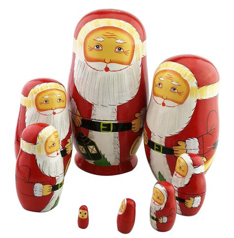 Online Store Set Of 8 Wooden Santa Claus Russian Matryoshka Nesting