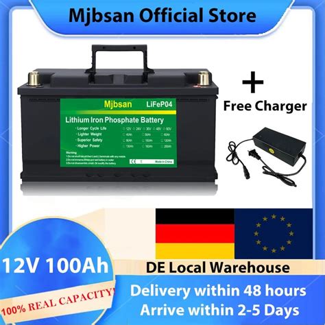 Mjbsan 12v 100ah lifepo4 batterie mit ladegerät über 5000 tiefe zyklen