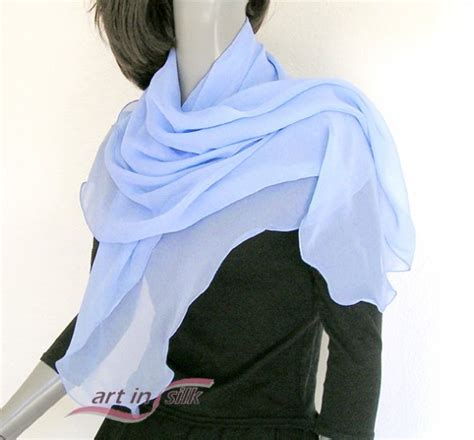 Periwinkle Blue Square Scarf Silk Chiffon Hydrangea Or Cornflower Blue