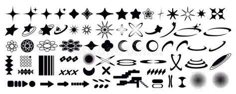 Set Of Y K Bling Retro Elements And Abstract Brutalism Shapes Stock