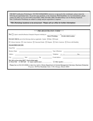 Fillable Online State Il PRE REGISTRATION FORM State Of Illinois