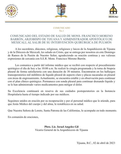 CEM On Twitter COMUNICADO DEL ESTADO DE SALUD DE MONS FRANCISCO