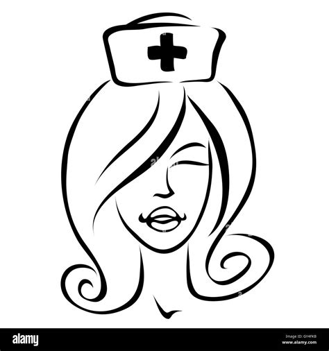 Stylized Line Art Cartoon Icon Of A Nurse Stock Photo Alamy