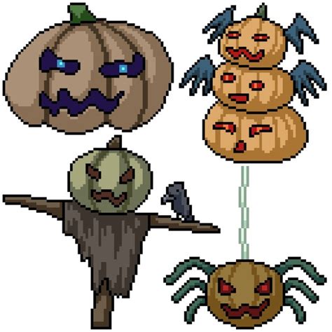 Pixel Art Set Aislado Calabaza Monstruo Halloween Vector Premium