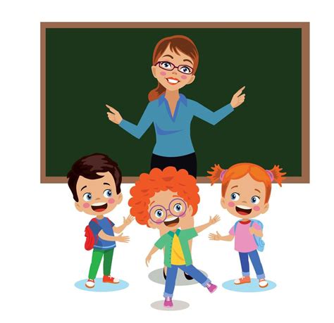 Cute Teacher And Students Teaching In Front Of Classroom Lesson Board