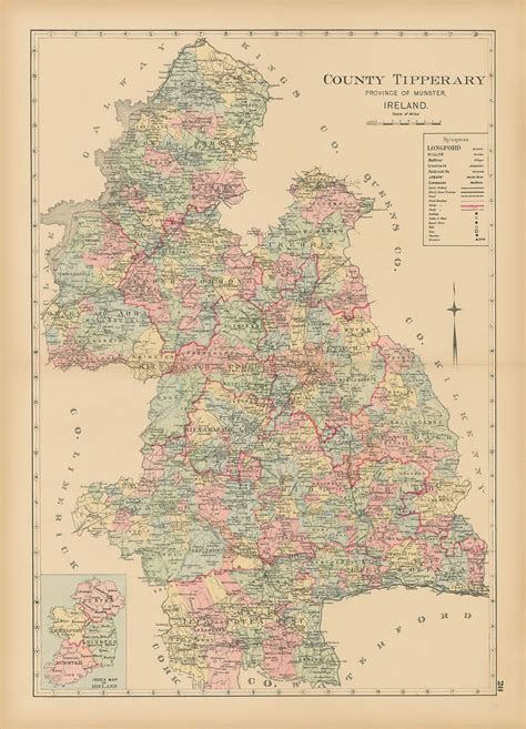 COUNTY TIPPERARY Ireland 1901 Map Replica or Genuine | Etsy