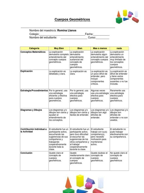 Cuerpos Geométricos Rúbrica Cognición Sicología Y Ciencia Cognitiva Free 30 Day Trial Scribd