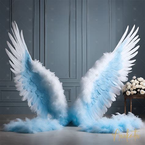 Beautiful Blue White Angel Wings Digital Photography Backdrop Angel