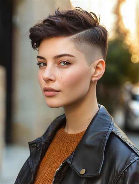 Modern Pixie Cut with Side-Swept Volume and Boldly Shaved Sides for a