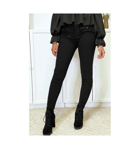 Pantalon Slim Noir En Strech Avec Zip Et Poches Pantalon Mode Femme