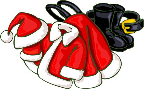 Vector Illustration Of Santa Claus Suits Boots And Santa Suit Clip