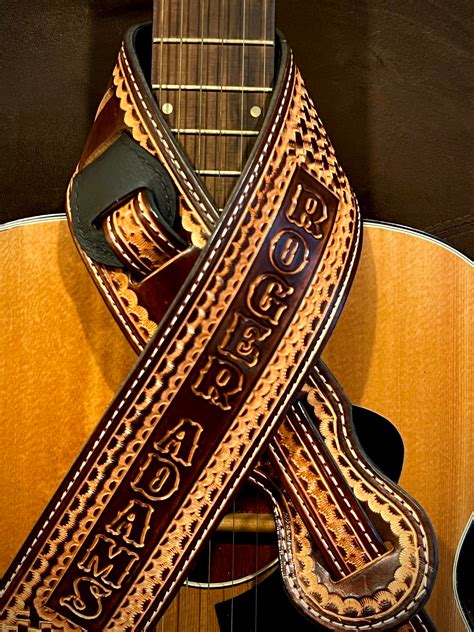 Hand Tooled Leather Guitar Strap Basket Weave