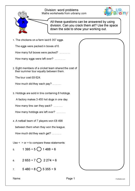 Division Word Problems Division Maths Worksheets For Year 5 Age 9