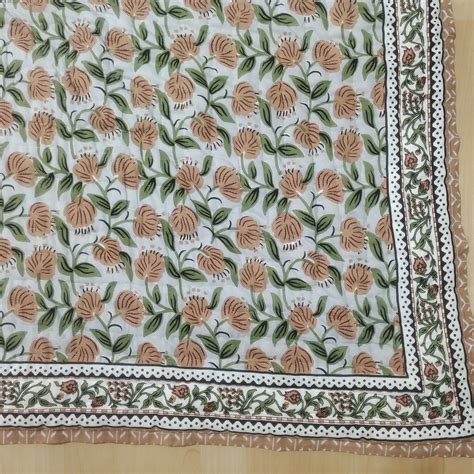 Unique Orange Color Floral Block Print Cotton Bedspreads Jaipuri Block