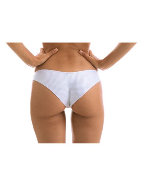 White Textured Fixed Scrunch Bikini Bottom Bottom Cloque Branco Bandeau