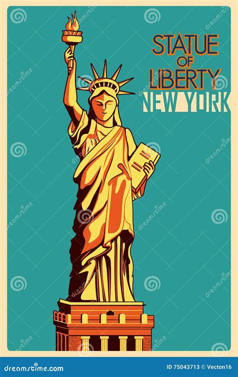 Vintage Poster Statue Of Liberty New York Famous Monument In United