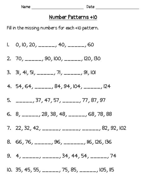 Math Worksheets Number Patterns