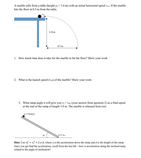 Solved A Marble Rolls From A Table Height Y 1 0 M With Chegg