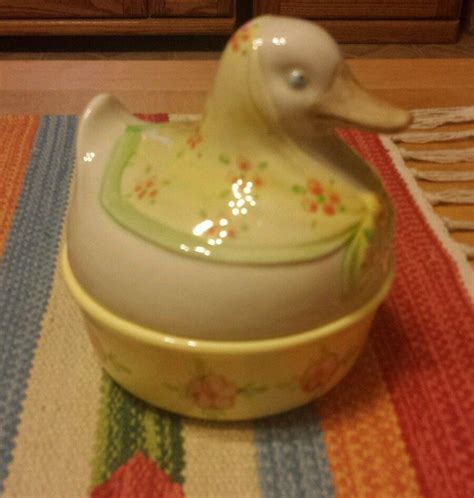 Fitz And Floyd Ceramic Duck Covered Casserole Butter Dish