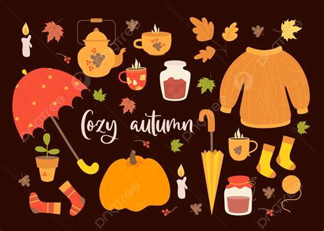 Vector Set Cozy Autumn Cozy Pumpkin October Png And Vector With