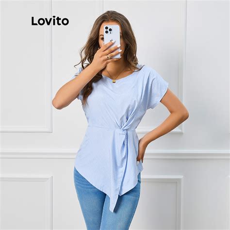 Lovito Casual Striped Knot Blouse For Women Lbl Lovito Blus Simpul