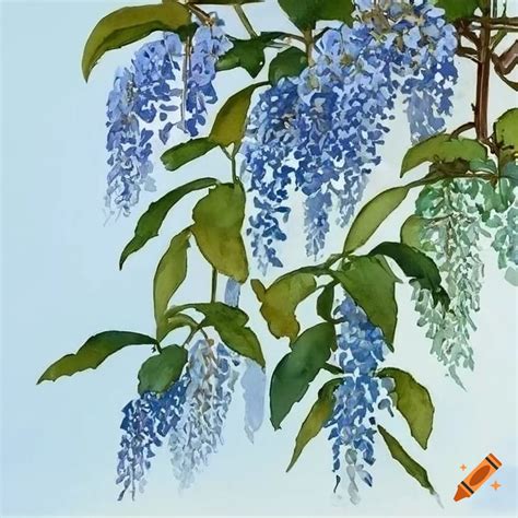 Watercolor Painting Of Wisteria Blossom On White Backdrop On Craiyon